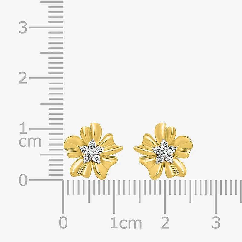1/8 CT. T.W. Natural White Diamond 10K Gold 11.2mm Flower Stud Earrings