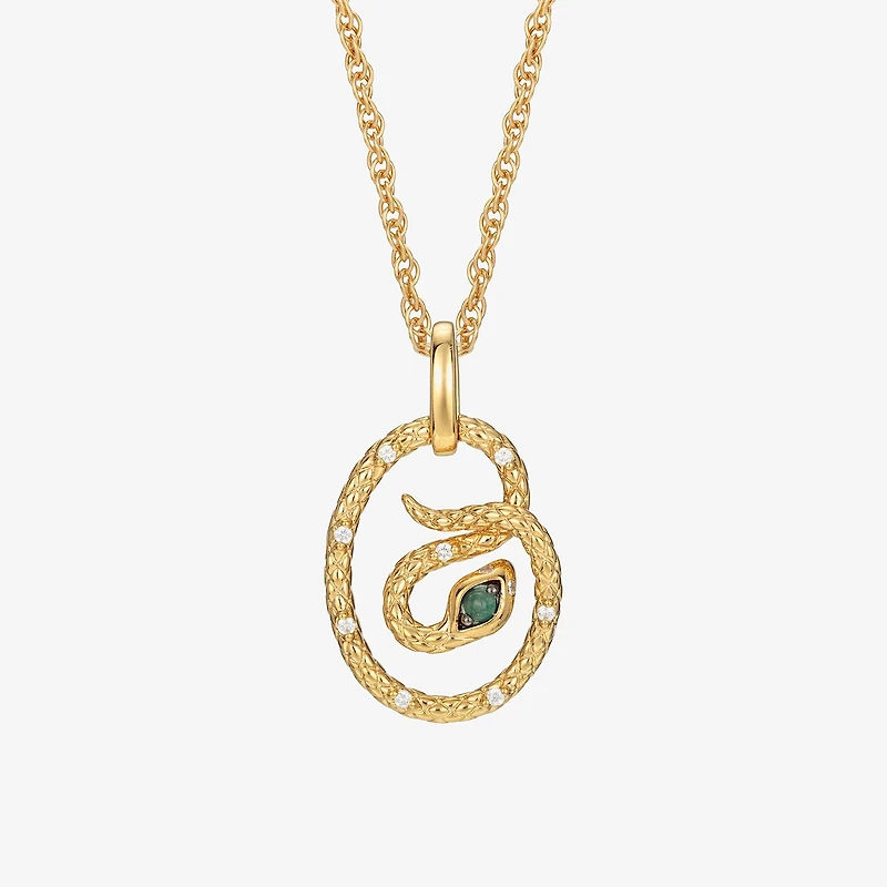 Harry Potter (F/Si2) Womens Diamond Accent Genuine Green Aventurine 14K Gold Over Silver 16 Inch Pendant Necklace