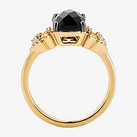 Harry Potter (F/Si2) Womens Lab Grown Diamond Accent Genuine Black Onyx 14K Gold Over Silver Cushion Cocktail Ring