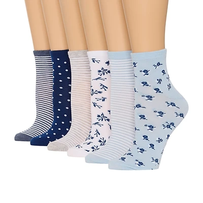 Mixit Womens 6 Pair Quarter Ankle Socks