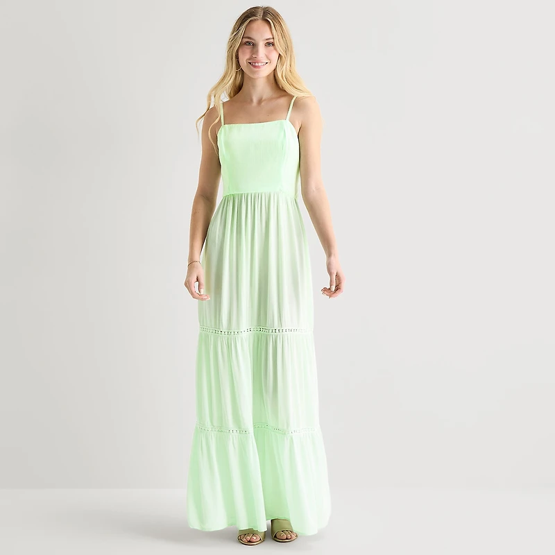 Secret Charm Womens Juniors Square Neck Sleeveless Maxi Dress