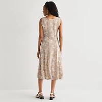 Perceptions Womens Round Neck Sleeveless Floral Fit + Flare Dress