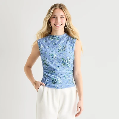by&by Womens Juniors Mock Neck Sleeveless Blouse