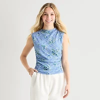by&by Womens Juniors Mock Neck Sleeveless Blouse