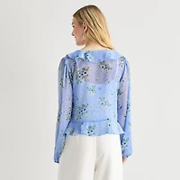 by&by Womens Juniors V Neck Long Sleeve Blouse