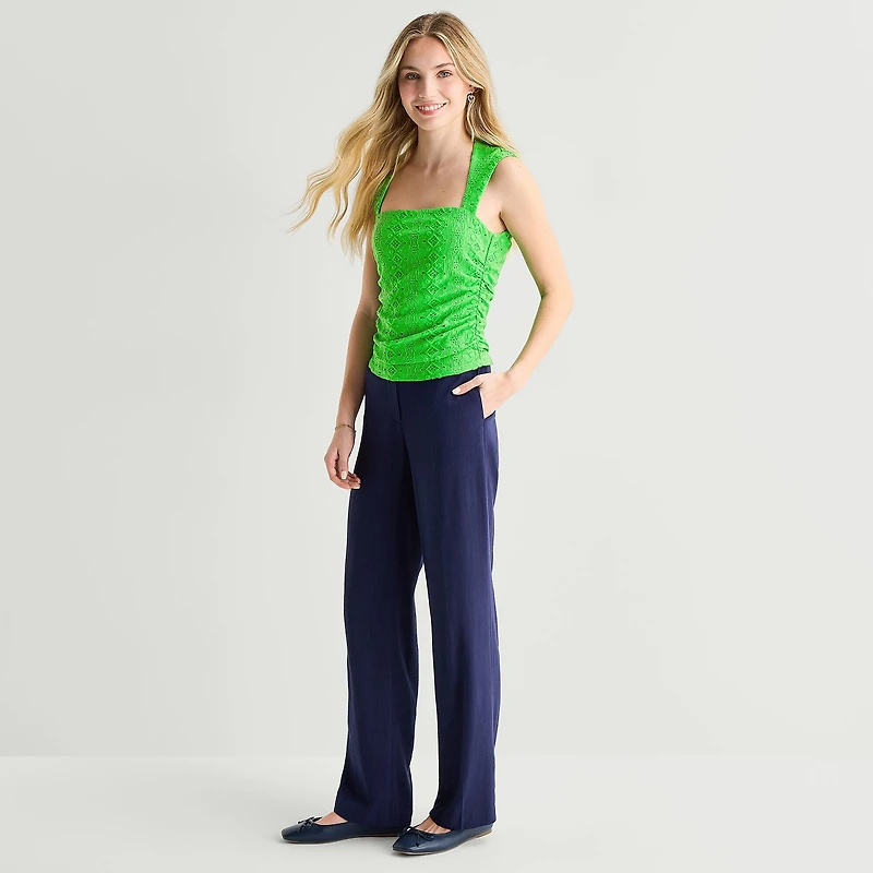 by&by Womens Juniors Square Neck Sleeveless Tank Top