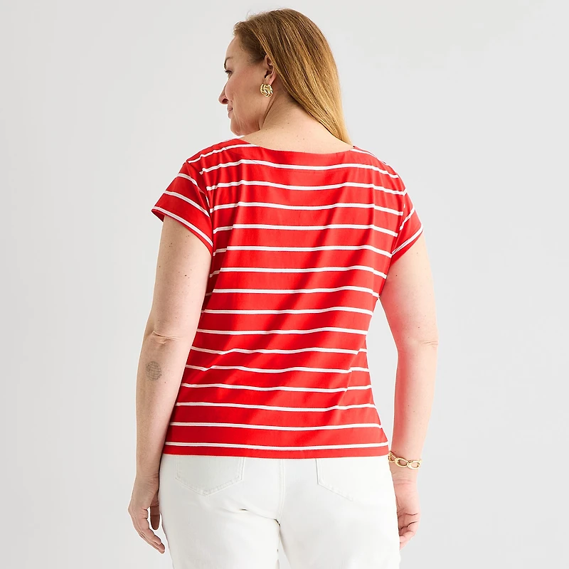 Liz Claiborne Womens Plus Boat Neck Short Sleeve Blouse