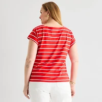 Liz Claiborne Womens Plus Boat Neck Short Sleeve Blouse