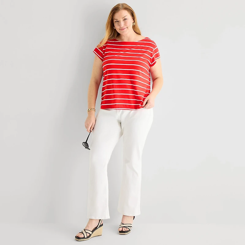 Liz Claiborne Womens Plus Boat Neck Short Sleeve Blouse