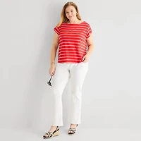 Liz Claiborne Womens Plus Boat Neck Short Sleeve Blouse
