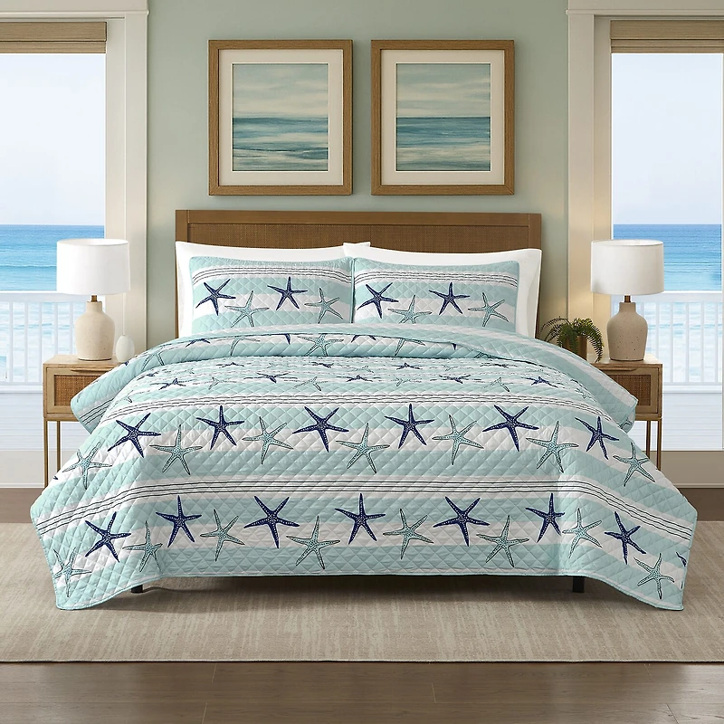 Avanti Starfish Stripe REVERSIBLE Quilt Set