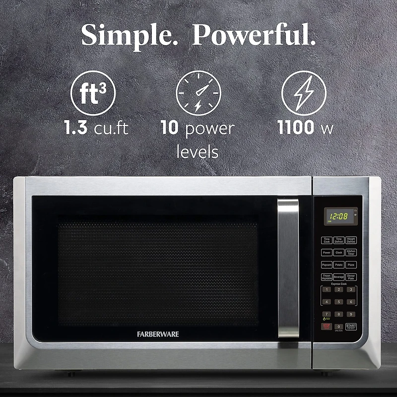 Farberware FMG13SS 1.3 Microwave Oven w LED Light/SENSOR 1100 Watts
