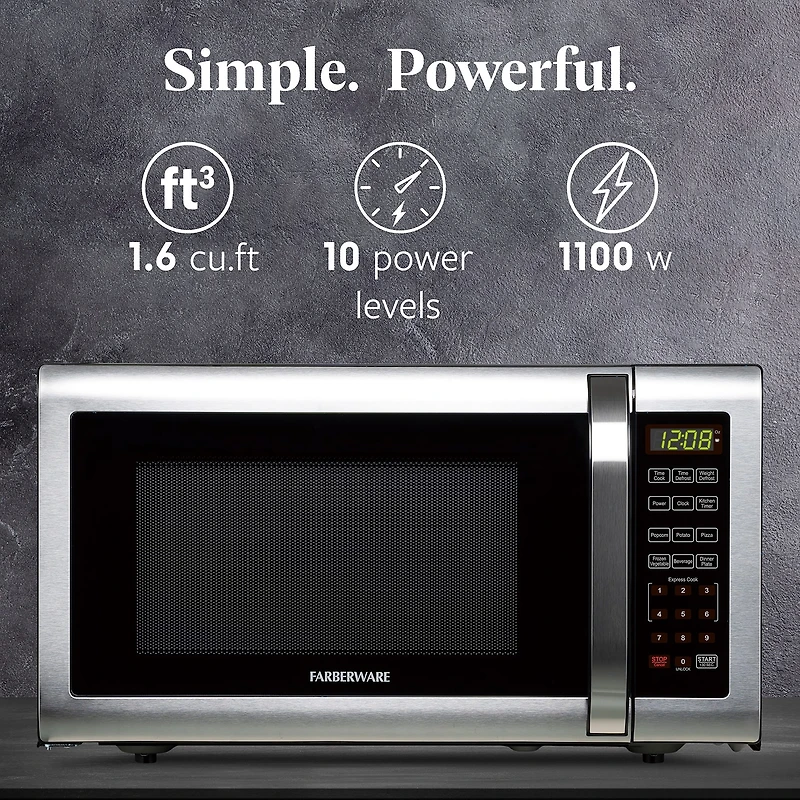 Farberware FMG16SS 1.6 Microwave Oven, Brushed Stainless Steel