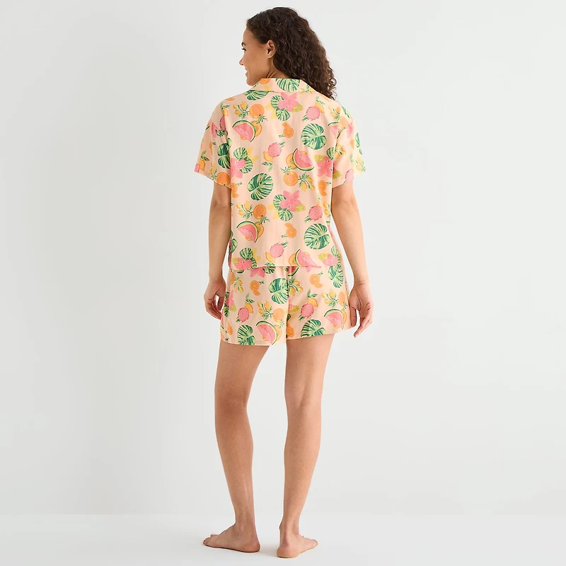 Sleep Chic Womens Poplin V-Neck Short Sleeve 2-pc. Pajama Set