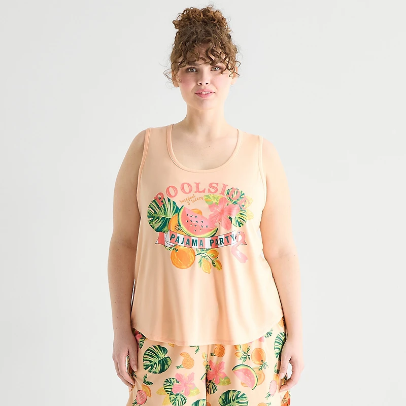Sleep Chic Womens Scoop Neck Sleeveless Plus Pajama Top