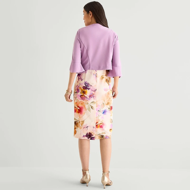 Maya Brooke Womens Floral Jacket Dress