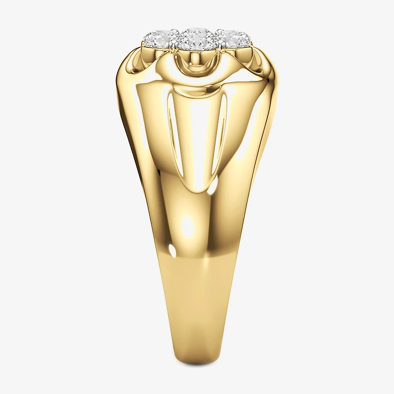 (G-H / Si2) Mens 1 CT. T.W. Lab Grown White Diamond 14K Gold Over Silver Fashion Ring