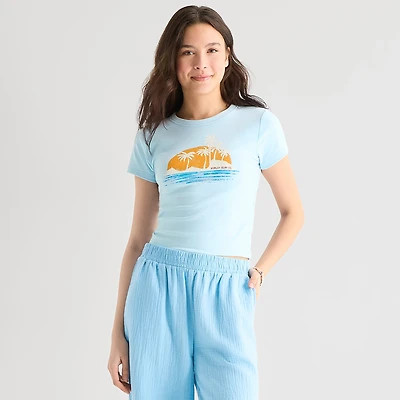 Hurley Womens Juniors Crew Neck Short Sleeve Fitted Graphic T-Shirt