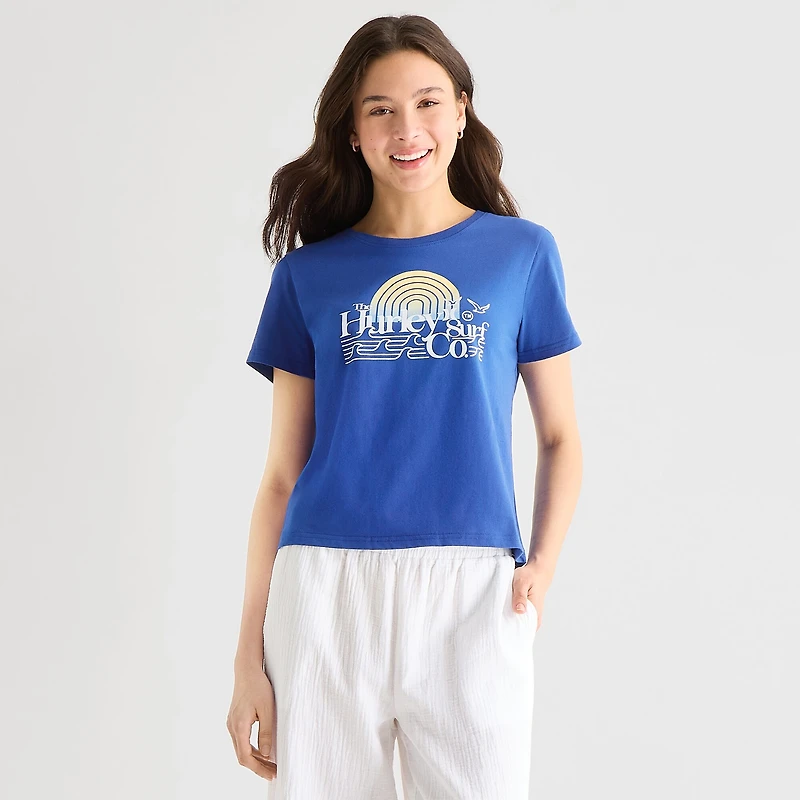 Hurley Womens Juniors Crew Neck Short Sleeve Regular Fit Graphic T-Shirt