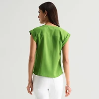 St. John's Bay Womens Henley Neck Short Sleeve Blouse