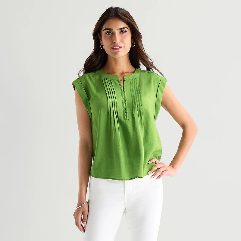 St. John's Bay Womens Henley Neck Short Sleeve Blouse