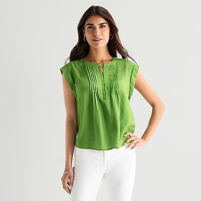 St. John's Bay Womens Henley Neck Short Sleeve Blouse
