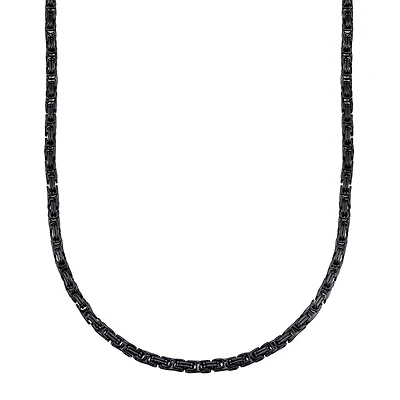 Mens Black Ion-Plated Stainless Steel Byzantine Chain Necklace