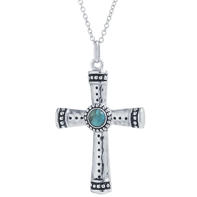 Womens Enhanced Blue Turquoise Sterling Silver Cross 18 Inch Pendant Necklace