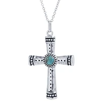 Womens Enhanced Blue Turquoise Sterling Silver Cross 18 Inch Pendant Necklace