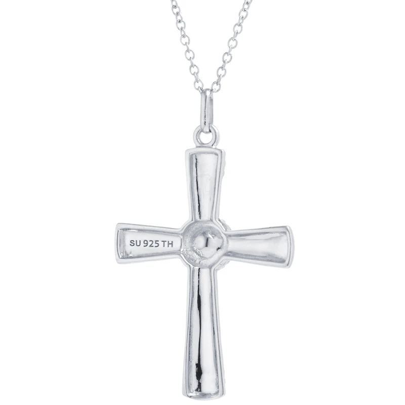 Womens Enhanced Blue Turquoise Sterling Silver Cross 18 Inch Pendant Necklace