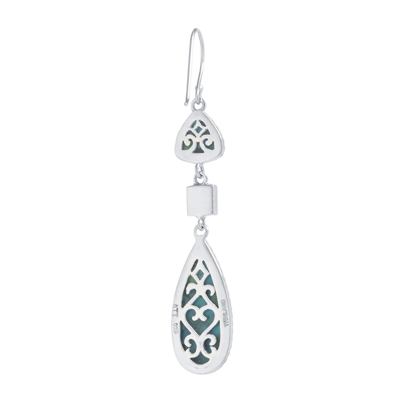 Womens Enhanced Blue Turquoise Sterling Silver Drop Earrings