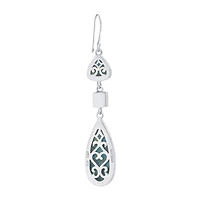 Womens Enhanced Blue Turquoise Sterling Silver Drop Earrings