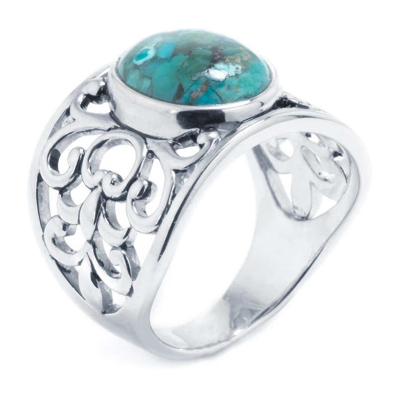 Womens 4.5MM Enhanced Blue Turquoise Sterling Silver Band