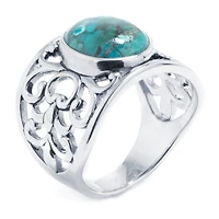 Womens 4.5MM Enhanced Blue Turquoise Sterling Silver Band