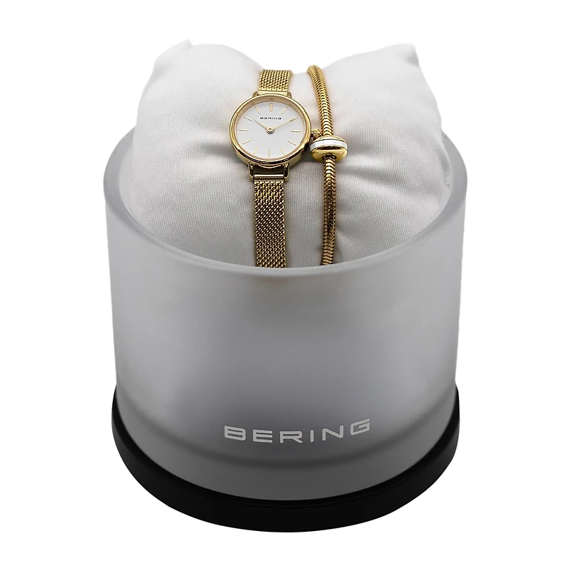 Bering Womens Gold Tone Stainless Steel 2-pc. Watch Boxed Set 11022-334-1-Gwp190