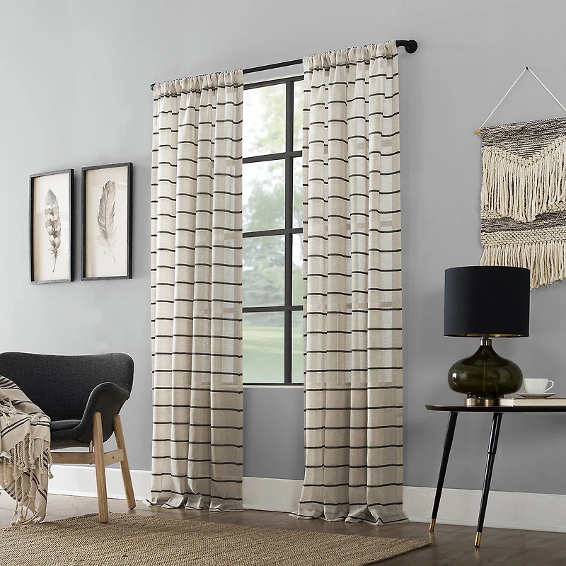 Clean Window Twill Stripe Anti-Dust Rod Pocket Sheer Single Curtain Panel