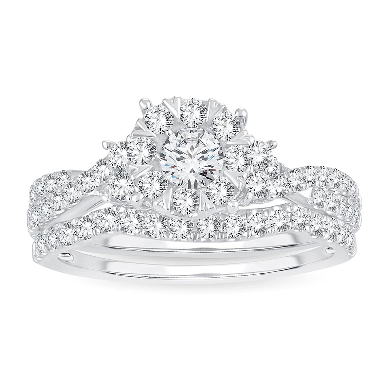 Womens 1 CT. T.W. Natural White Diamond 14K Gold Round Bridal Set