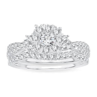 Womens 1 CT. T.W. Natural White Diamond 14K Gold Round Bridal Set