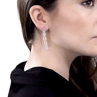 Diamonart Womens Cubic Zirconia Sterling Silver Rectangular Drop Earrings