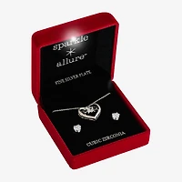 Sparkle Allure Light Up Box Womens Cubic Zirconia Pure Silver Over Brass Heart 2-pc. Jewelry Set