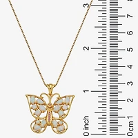 Lab-Created Opal and Pink Sapphire Butterfly Pendant Necklace