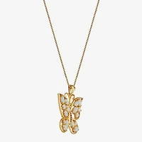 Lab-Created Opal and Pink Sapphire Butterfly Pendant Necklace