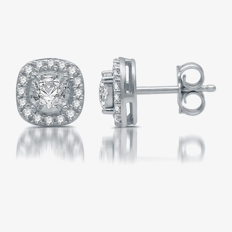 5/8 CT. T.W. Natural White Diamond 10K Gold 8.2mm Cushion Stud Earrings