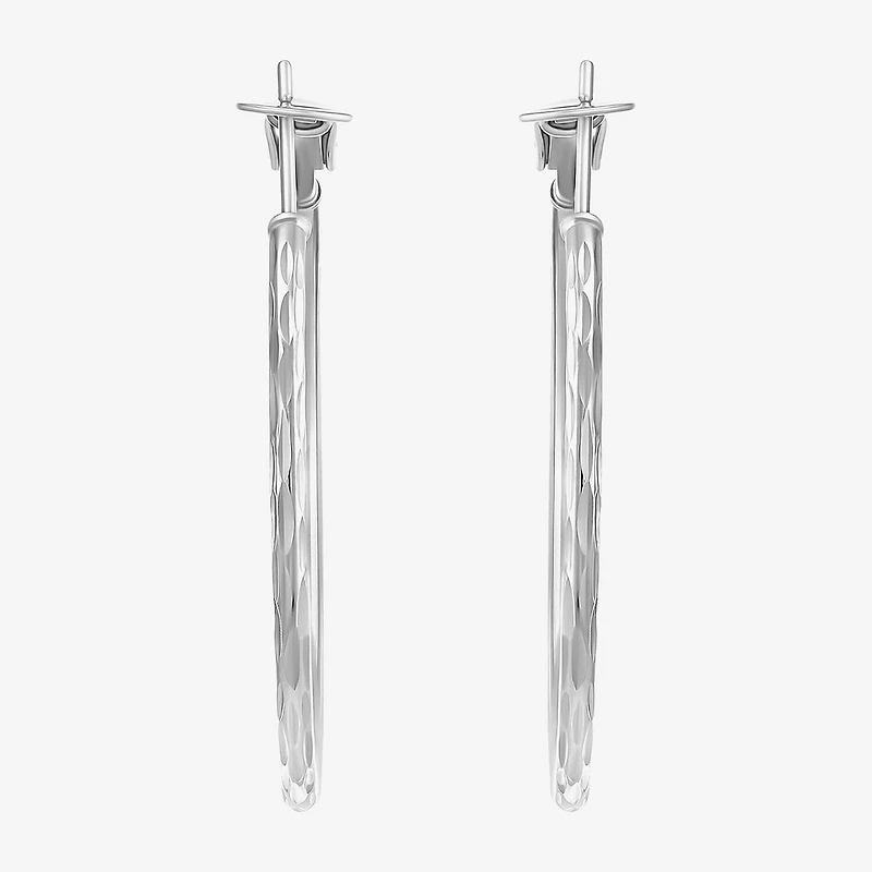 Womens Sterling Silver 36mm Round Hoop Earrings