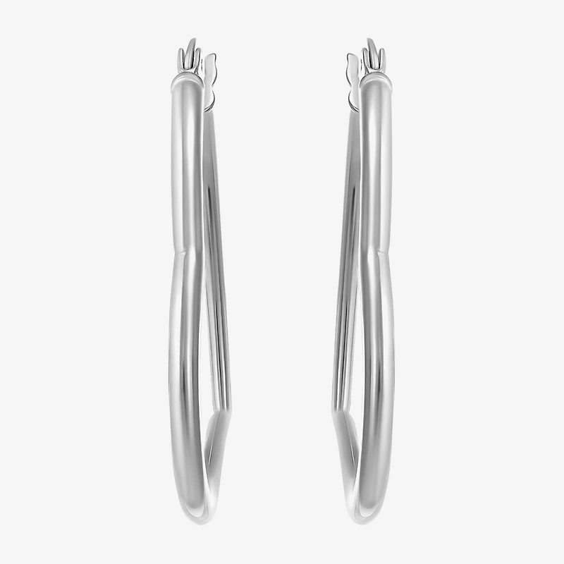 Womens Sterling Silver 30.5mm Heart Hoop Earrings