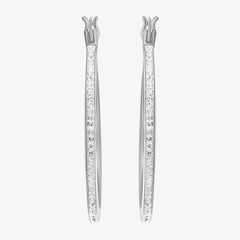 Womens Cubic Zirconia Sterling Silver 34mm Round Hoop Earrings