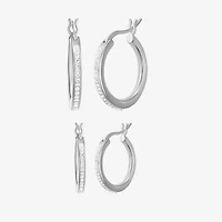 Womens White Crystal Sterling Silver Round 2 Pair Earring Set