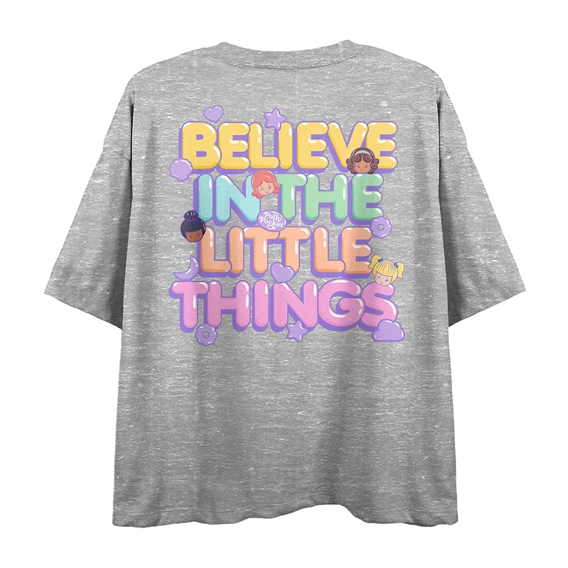 Polly Pocket Believe The Little Things Cropped Tee Womens Juniors Crew Neck Short Sleeve Loose Fit Graphic T-Shirt