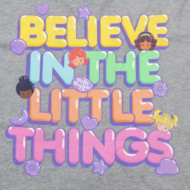 Polly Pocket Believe The Little Things Cropped Tee Womens Juniors Crew Neck Short Sleeve Loose Fit Graphic T-Shirt