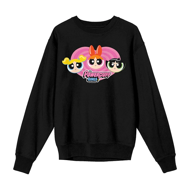 Womens Juniors Crew Neck Long Sleeve Powerpuff Girls Sweatshirt